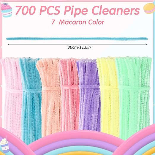 DaisyInner 700 Pcs Halloween Fall Pipe Cleaners Craft Bulk Pastel Chenille Stems Flower DIY Gradient Colored Fluffy for School Classroom Thanksgiving Christmas Party Supplies(Macaron Color)