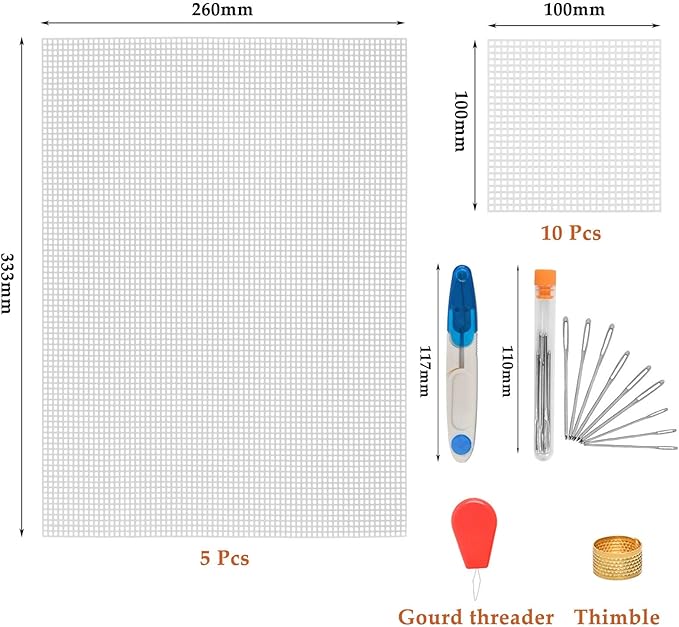 BUYGOO 39Pcs Mesh Plastic Canvas Sheets Kit Including 15 Pieces Clear Plastic Canvas, 12 Color Acrylic Yarn and Embroidery Tools for Embroidery Plastics Canvas Craft