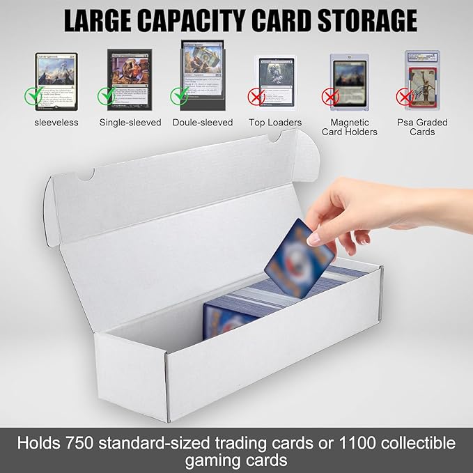 Trading Card Storage Box, 6-Pack 1100 Count White Corrugated Cardboard Bulk Sports Storage Box for TCG/Magic/Mtg Basketball Cards, Collectible Trading Cards