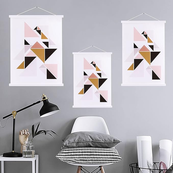 Ywlake Magnetic Poster Hanger, 14x22 14x20 14x24 Poster Frame Wood Wooden Magnet Print Posters Dowel Scroll Hanger Hangers Hanging Kit for Walls Map Canvas Artwork (White, 14")