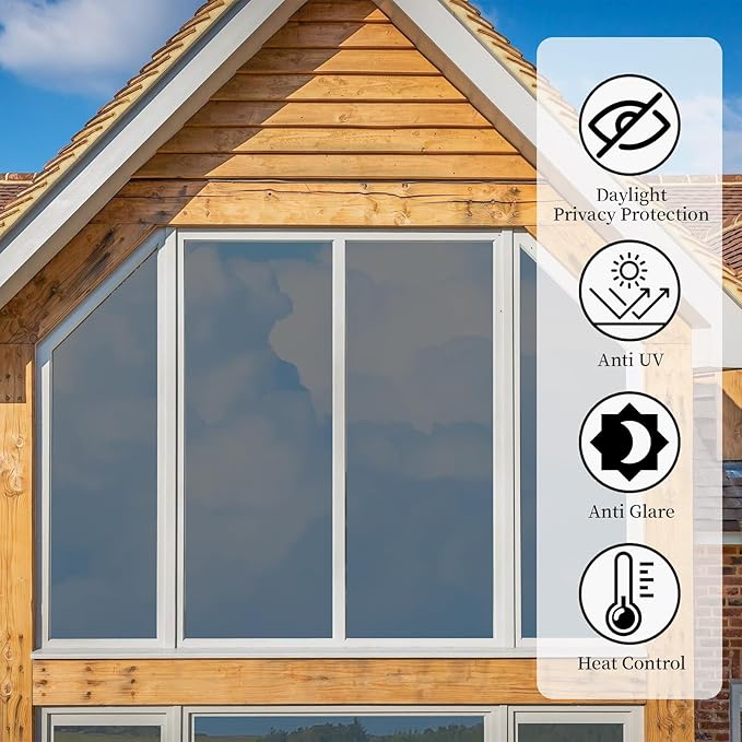 Niviy One Way Window Privacy Film with Installation Tools, Window Tint for Home, Reflective Window Film See Out Not in for Home Office,Black Silver, 15.7 Inch X 78.7 Inch