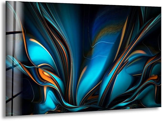 My Photostation.com 43Wx27H'' Orange & Blue Abstract Glass Wall ArtTempered Glass Printing Wall Decor Large Wall Art Wall Hangings