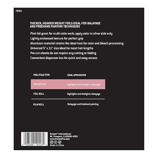 Fromm Pop Up Hair Foils, Light Pink Foils, Cosmetology Supplies, Hairstylist Essentials, Lightweight, Ideal for Highlighting and Coloring, Precut, 5" x 11", 500 Foil Sheets
