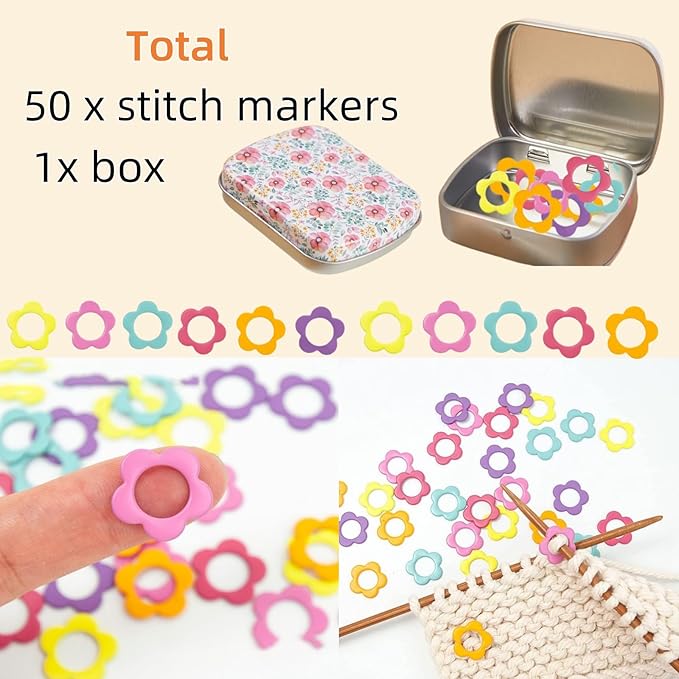 50Pcs Spiral Stitch Markers for Crocheting,Split Ring Stitch Markers with Box Metal Stitch Markers for Knitting Sewing DIY Handmade Crafts