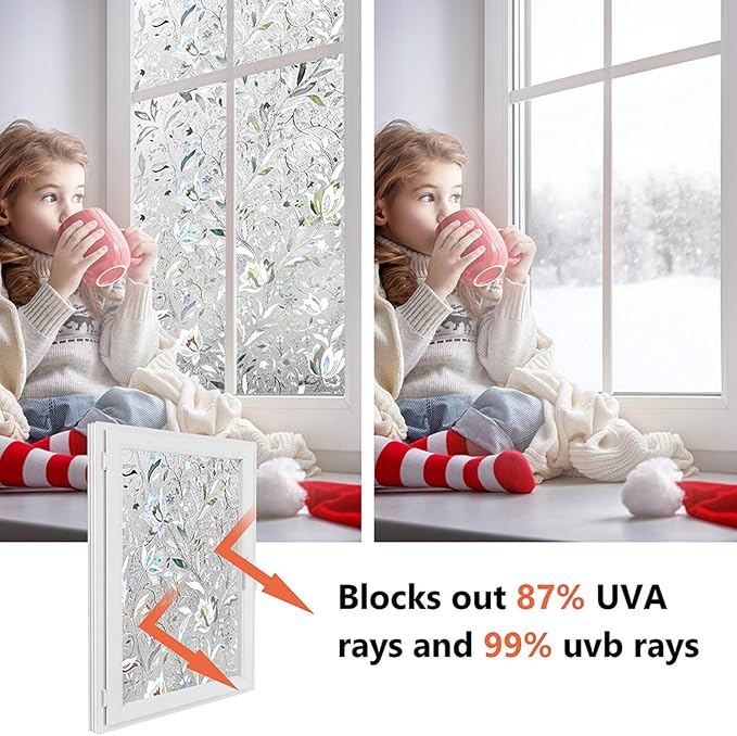 Kromapolis Window Film, Window Privacy Film, Window Vinyl Glass Covering, Stained Glass Decorative Film, Window Film Privacy Frosted Static Clings, Non-Adhesive, No-Glue (23.6 x 78.7 inch)