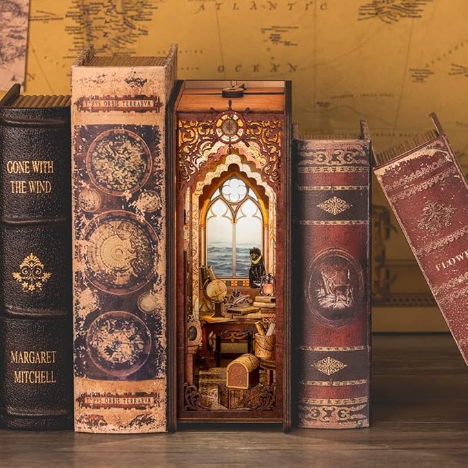 CUTEBEE Book Nook Kit, DIY Booknook Miniature House Tiny House 3D Wooden Puzzle Dollhouse Kit for Adults and Teens, Bookshelf Insert Decor, DIY Craft Gift Model Build
