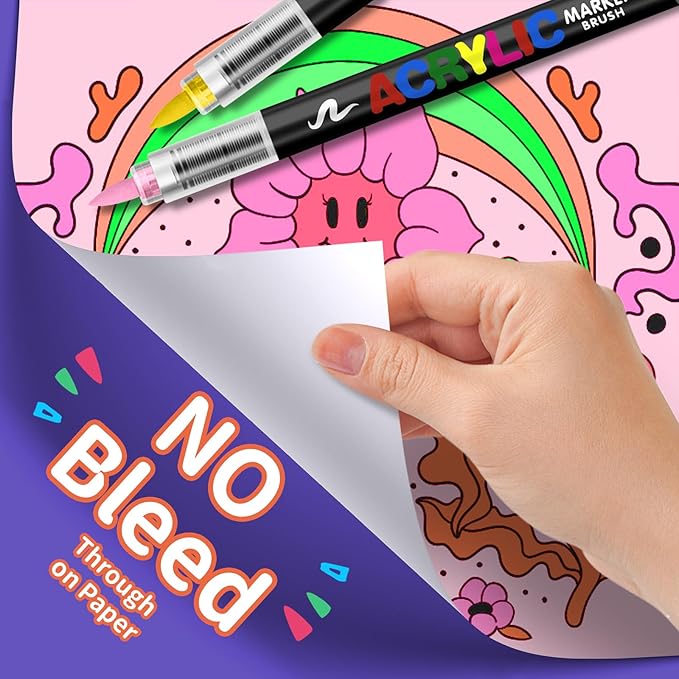 GOTIDEAL Acrylic Paint Markers Brush Tip,Waterproof Paint Pens acrylic Markers,No Bleed Acrylic Brush markers for Fabric,Wood,Rocks,Canvas Painting,Glass,Ceramic,Art Craft Supplies(48 Colors)