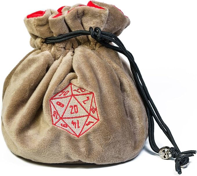 Large Dice Bags D&D with Pockets Khaki Storage Bag D20 Logo for DND RPG Game (with 1lb Random DND Dice)
