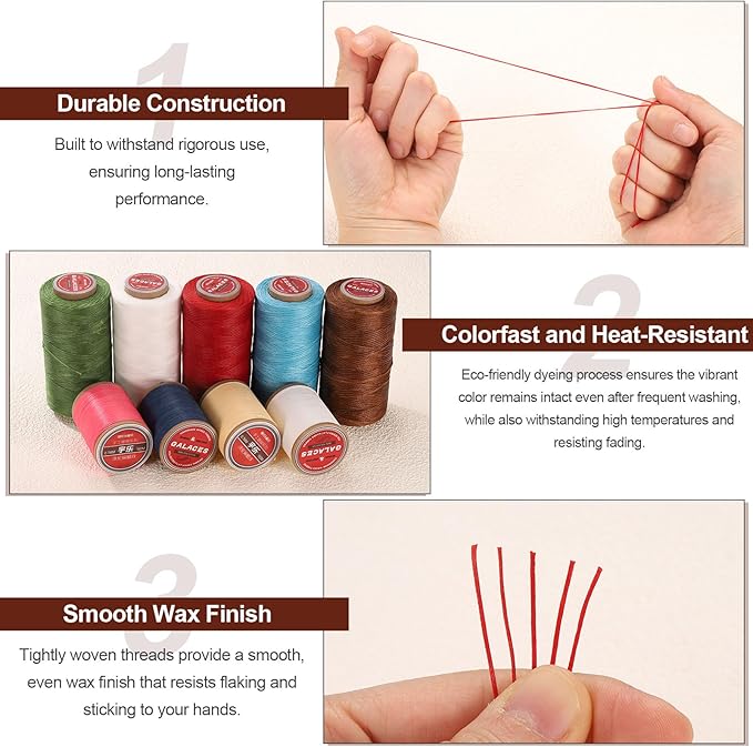 uxcell Flat Leather Sewing Waxed Thread, 270m / 295 Yards Polyester Wax String, 150D Wax Stitching Cord for Leather Crafts, Bookbinding, Bracelets Braided, Pale Pink
