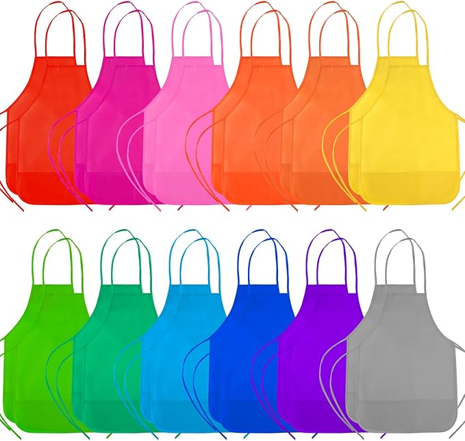 CHRORINE 6/12/24 Pack Kids Painting Apron Toddler Art Aprons for Kids Paint Apron Smock for Painting Cooking Craft Activity