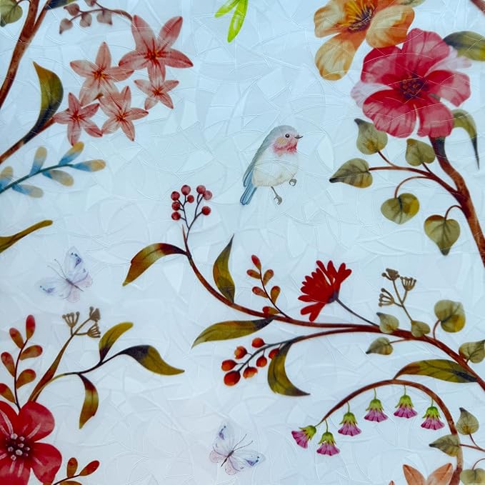 Stained Glass Window Film Static Cling Door Privacy Film Decorative Flowers Red Leaves Window Decals Stickers Heat Control Anti UV for Home and Office,35 inches by 78.7 inches