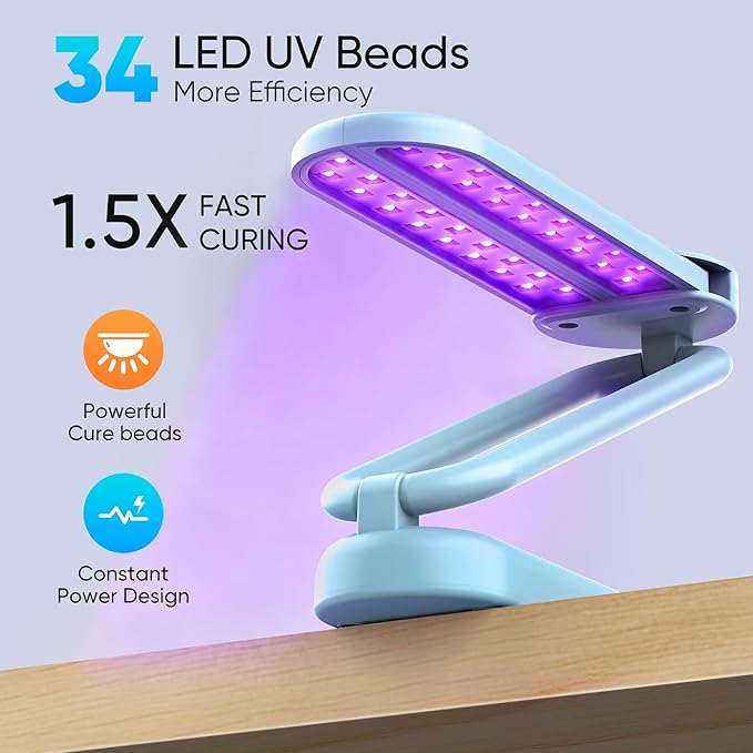 PPESULK Cordless UV Light for Resin Curing, Rechargeable Fast UV Light with 34 Beads and LCD Timer Display, Foldable Resin Curing Machine for Resin Molds, DIY Crafts, Jewelry Making(Blue)