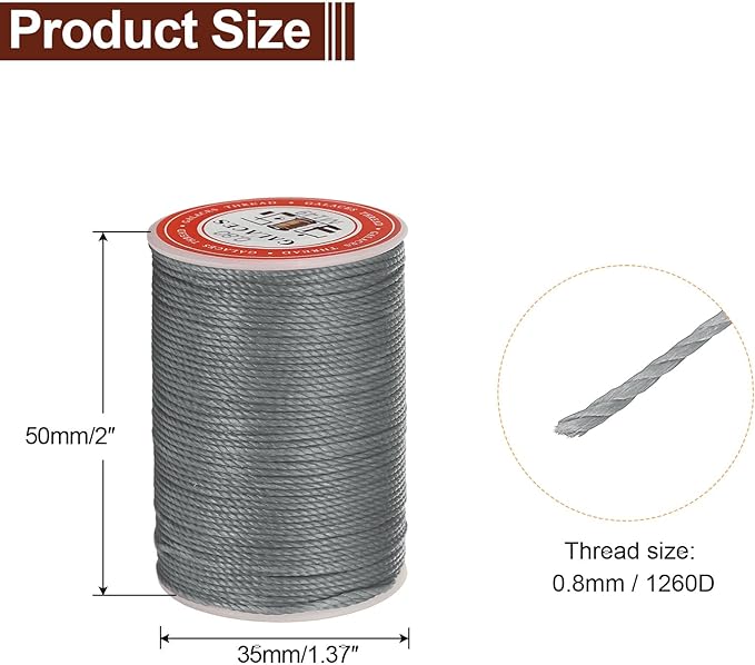 uxcell Round Leather Sewing Waxed Thread, 55m / 60 Yards Polyester Wax String, 0.80mm Wax Stitching Cord for Leather Crafts, Bookbinding, Bracelets Braided, Dark Coffee, 2pcs