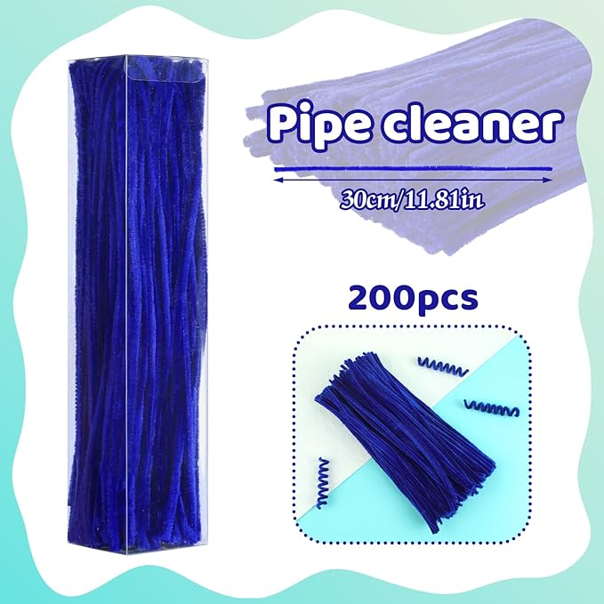 200PCS Pipe Cleaners, Royal Blue Pipe Cleaners Chenille Stem, Fuzzy Sticks Pipe Cleaners Craft Supplies for DIY Arts Crafts Project