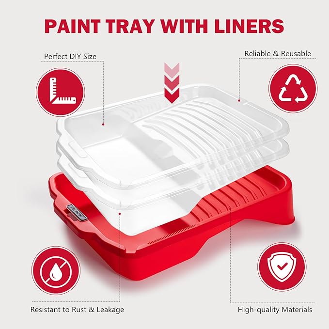 Mister Rui Paint Tray, 11 Pack, 9 Inch Paint Tray with 10 Liners, Thickened Plastic, Paint Pan Liners, Paint Roller Trays for Painting & DIY