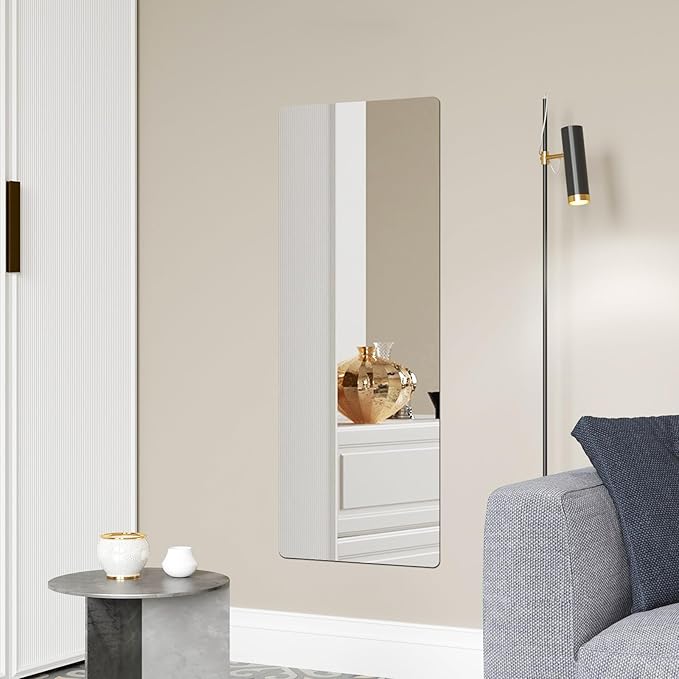 Acrylic Self Adhesive Mirror Sheet for Wall, Plastic Non Glass Sticky Kid Safety Mirror Tiles for Wall Rectangle 16x47 inch 1 Pcs