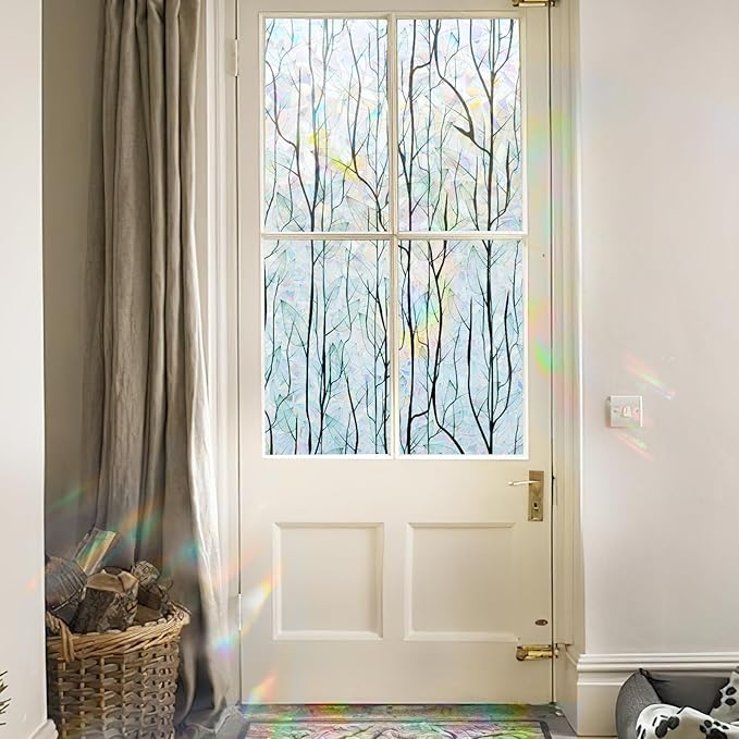 DKTIE Nature Pattern Rainbow Window Film Decorative Stained Glass Window Film Static Cling Films Easy Apply Removable Comes with Tools (U1747-rainbow, 35.4" x 118.1")