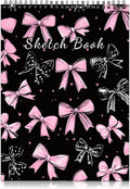Cabreche Cute Sketchbook Top Spiral Bound Sketch Pad, 9 x 12 inch,100GSM Thick Paper,50 Sheets 100 Pages,Art Sketch Book Artistic Writing Drawing Paper for Girls Women Beginners-Black Pink Bowknot