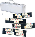 ERLLE - 106 Rummy Tiles Game Set with Aluminum Case. Deluxe Rummy Cube Game for Adults & Families, Includes 4 Anti-Skid Racks, Dice. Travel Board Game for 2-4 Players, Colorful Melamine Tiles.