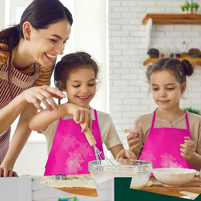 24 Pieces Rose Red Kids Painting Aprons With 2 Roomy Pockets for Art, Painting Activity, Kitchen Crafts