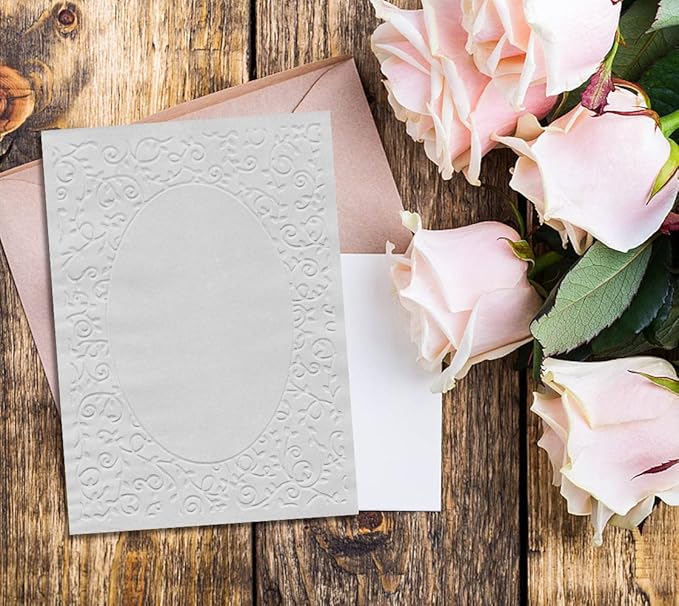 ALIBBON Cirrus Leaves Plastic Embossing Folders for Card Making, Oval Frame Background Template Molds Embossing Folders for DIY Scrapbooking Craft Photo Album Decorations
