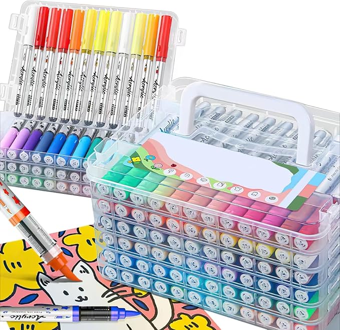 Woomer Acrylic Paint Markers Brush Tip 72 Colors, Water-Based No-Bleed Markers with Automatic Ink Control System, Waterproof Acrylic Paint Pens for Rock, Egg, Wood, Fabric, Glass, DIY Crafts
