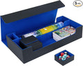 Card Deck Box,X-Large Premium Trading Card Storage Case with Mat and Dice Compartment,Magnetic Game Deck Display Case Compatible with MTG/TCG/Yugioh/Magic/Commander(Black＆Blue)