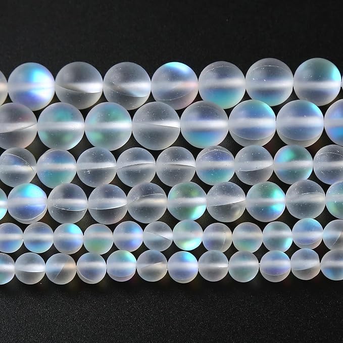 45pcs 8mm Natural White Mystic Aura Quartz Beads Frosted Matte Moonstone Round Loose Beads For Jewelry Making DIY Bracelet Necklace 15"