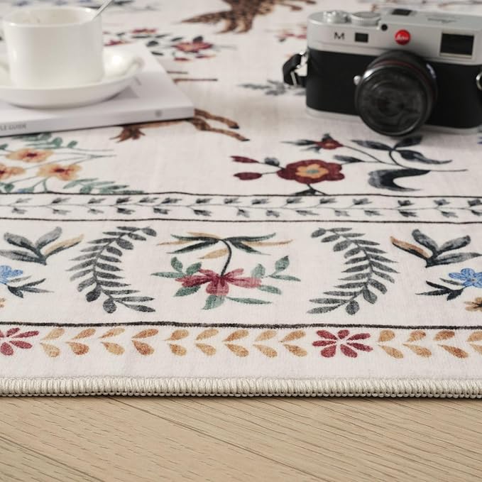 Rugcomf Runners for Kitchen Runner Rug Non Slip 2'x10' Long Washable Rugs with Rubber Backing Soft Floral Animal Carpet Runner for Kitchen, Laundry, Bedroom, Bathroom (Beige)