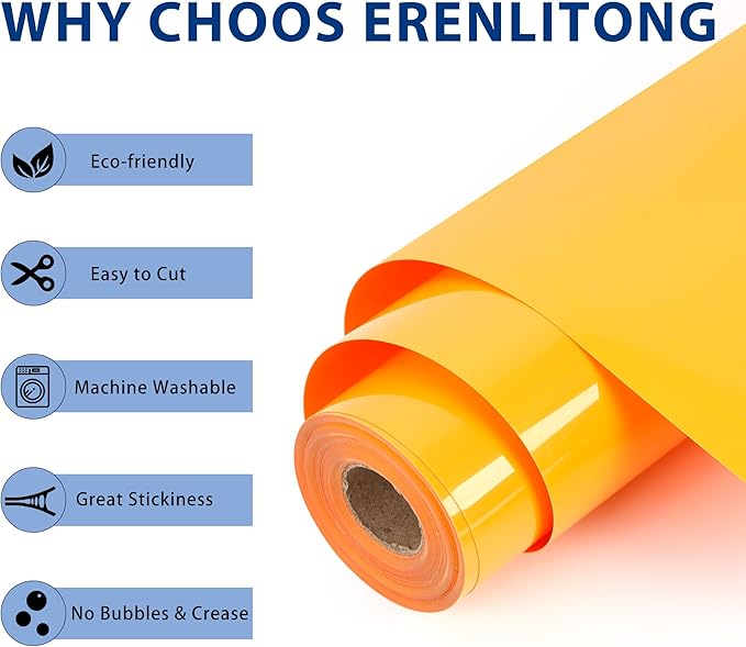 RENLITONG Yellow Orange Iron on Vinyl 12Inch by 50ft Roll HTV Heat Transfer Vinyl for T-Shirt HTV Rolls for All Cutter Machine - Easy to Cut & Weed for Heat Transfer Design