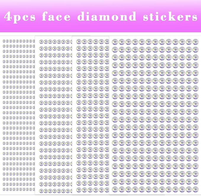 1799pcs Self Adhesive Face Gems Stickers, Hair Gems Rhinestones Stickers, Bling Jewels for Makeup, Crafts, Home Decor Scrapbooking Embellishments, 4 Sizes 3mm/4mm/5mm/6mm(AB Rhinestones)
