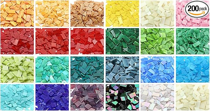 A Wide Range of Color selections Glass Mosaic Tiles Pieces for Art Crafts,4 Shapes Mixed Colorful Glass Tiles Tiffany Stained Glass Pieces Tile,200 Pieces, Orange-Red by Lanyani