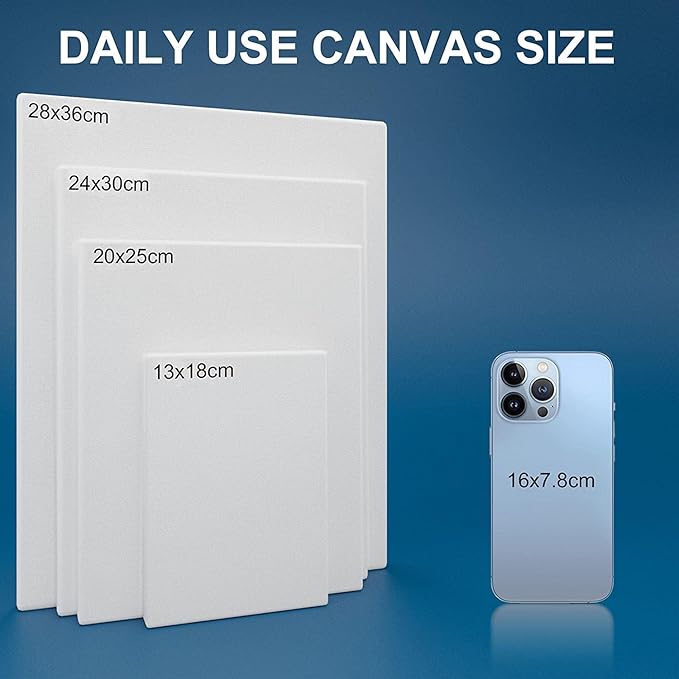 Stretched Canvases for Painting 12x12 Inch 7-Pack, 10 oz Triple Primed Acid-Free 100% Cotton Blank Canvas, Square Canvas for Oil Paint Acrylics Pouring & Wet Art Media, Pour Painting