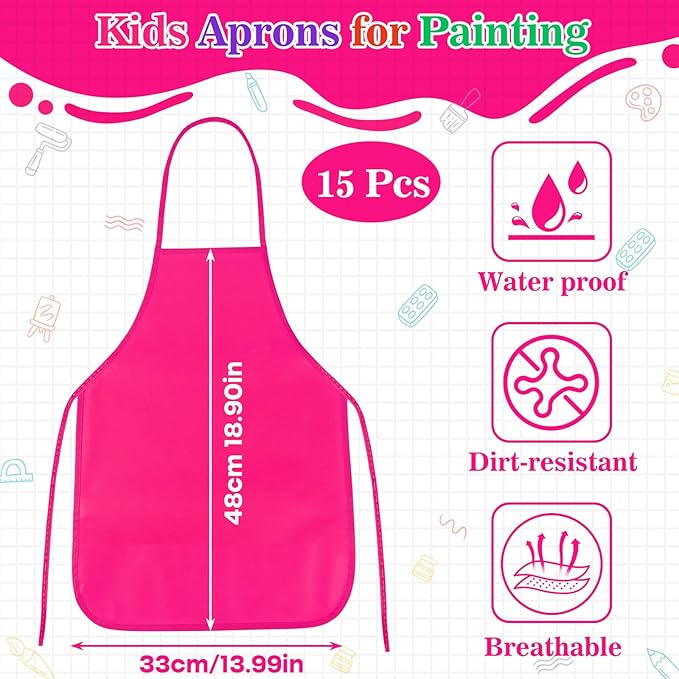 PLULON 30 Pcs Kids Apron Painting Aprons, Kids Aprons for Painting Rose Red Aprons Art Apron Smocks Bulk for Art Activity Craft Home Kitchen Classroom Party Supplies