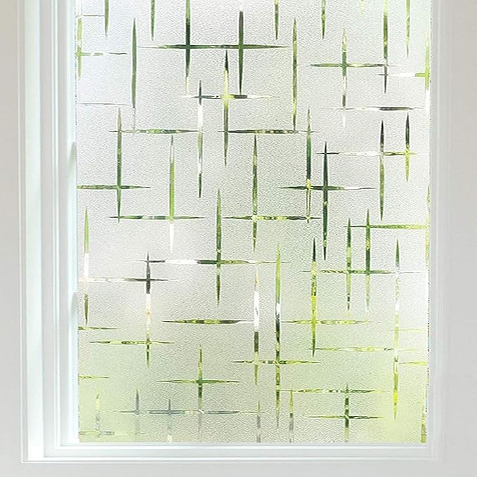 Finnez Frosted Window Film Non-Adhesive, Frosting Privacy Film for Glass Windows, Self Static-Cling Decorative Window Cling for Home Office UV Protection Cross Pattern 45.2 x 78.7 inches