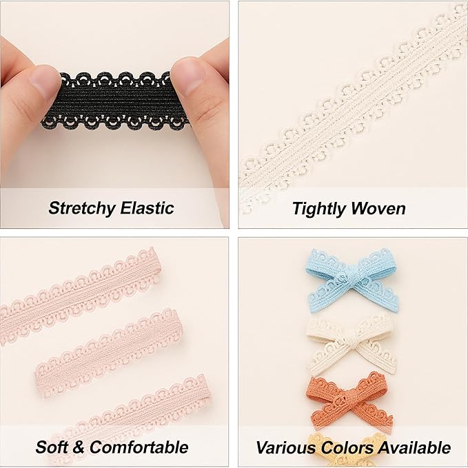 Mandala Crafts Blush Stretch Lace Soft Elastic Trim Roll - 55 Yards 1 Inch Wide Stretchy Frilly Picot Ribbon for Sewing Lingerie, Headbands, Underwear, and Crafts