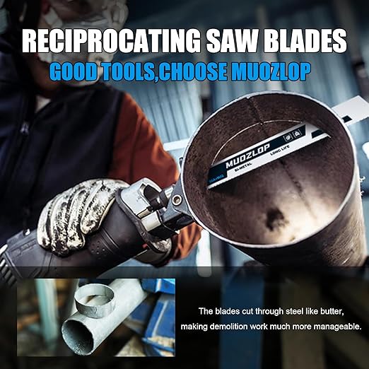 5 Pack 6 inch Reciprocating Saw Blades Set,8+10 TPI High Carbon Saw Blades, Metal Saw Blades with Organizer Case (5, 8+10TPI/150mm)