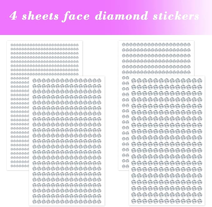 1799pcs Self Adhesive Face Gems Stickers, Hair Gems Rhinestones Stickers, Bling Jewels for Makeup, Crafts, Home Decor Scrapbooking Embellishments, 4 Sizes 3mm/4mm/5mm/6mm(Clear Rhinestones)