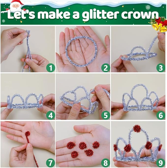 Iooleem 200pcs Silver Glitter Pipe Cleaners, Glitter Chenille Stems, Pipe Cleaners for Crafts, Pipe Cleaner Crafts, Art and Craft Supplies, Christmas Pipe Cleaners.