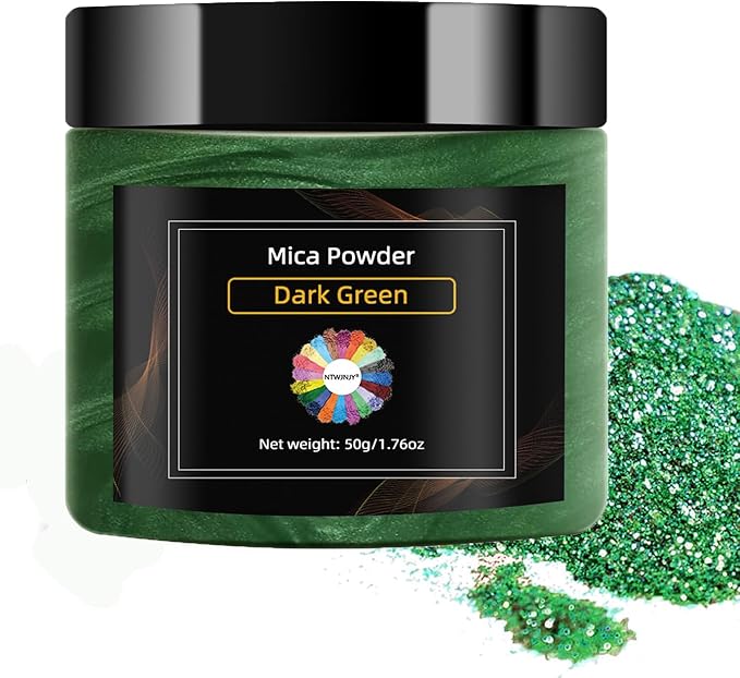 Dark Green Mica Powder, Natural Shimmer Mica Powder for Epoxy Resin/Candle/Soap/Lip Gloss/Slime/Quicksand/Bath Bombs/.Car Paint pigments.Candle Dye,Soap Making Dye(50g/1.7oz)