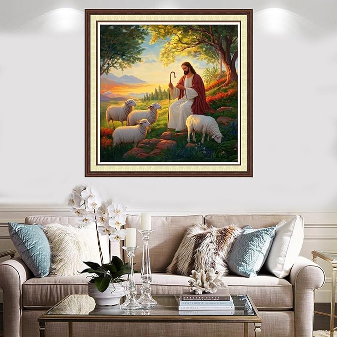 Findvoor Counted Cross Stitch Kits for Adults Full Range of Cross Stitching Embroidery Unprinted Pattern for Beginners, 11CT Needlepoint Kit Patterns Embroidery Kits-Jesus Shepherd 18x18 inch
