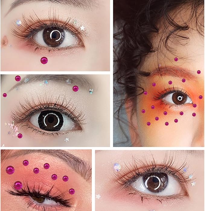 1799 Pcs 4 Sheets Rhinestone Stickers 3/4/5/6 mm Self Adhesive Rhinestones Gems for Face Eyes Makeup Hair Body (rose-3/4/5/6mm)