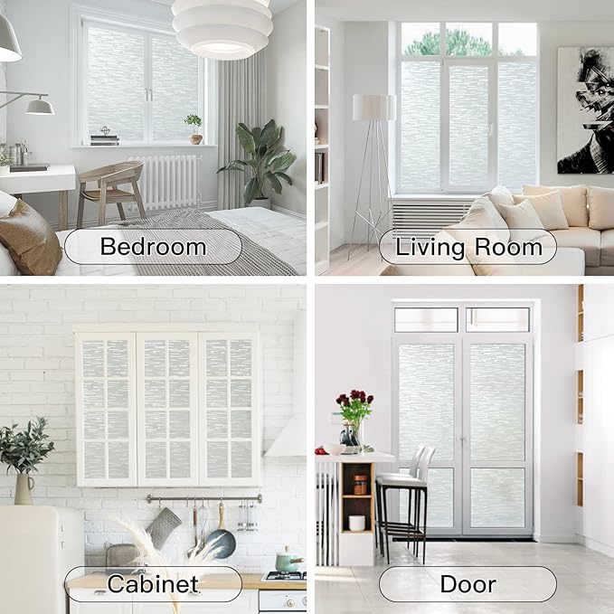 Haton Window Privacy Film, Frosted Glass Static Cling Sun Heat Blocking Window Clings, Frosting Opaque Coverings, Vinyl Removable Stickers Tint for Home Door Office, Non Adhesive 29.5" x 157.4"