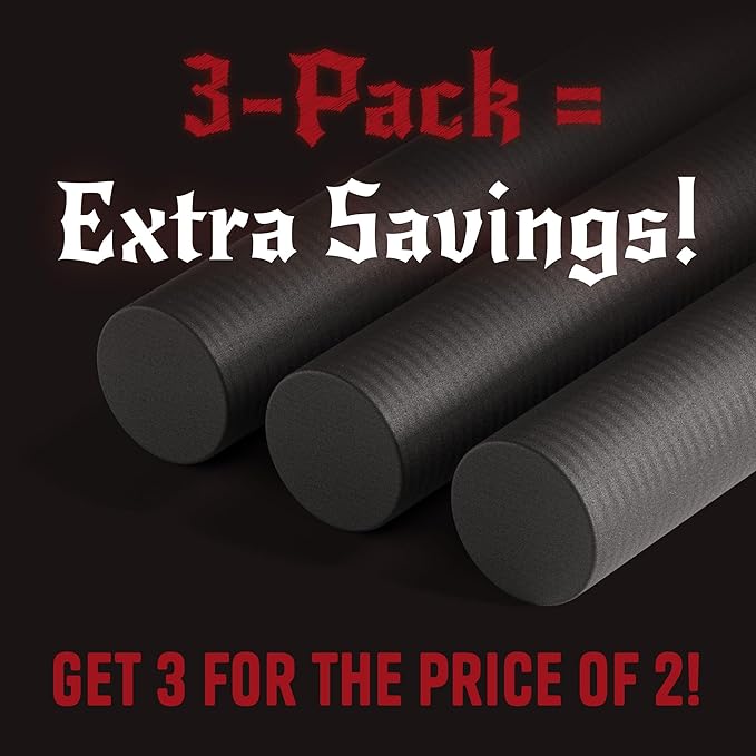 The Foamory's No Waste Full Round EVA Foam Dowels. 3 Pack 5-40mm x 1M High-Density Black Craft Foam Sticks. Pre-Cut, Paint-Ready Cosplay Trim. Time Saving, Bevel Enhances Armor, Weapons and Costumes