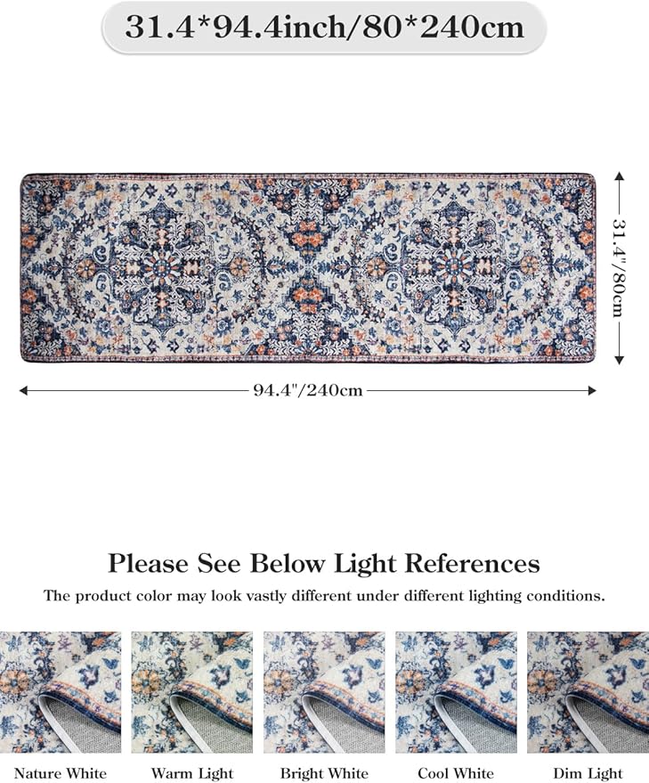 Lahome Runner Rugs for Hallway 2'8"x8', Kitchen Runner Rugs Non Skid Washable, Bohemian Non Shedding Low Pile Printed Indoor Throw Carpet Runners for Entryway Bathroom Laundry, Blue Purple/Multi