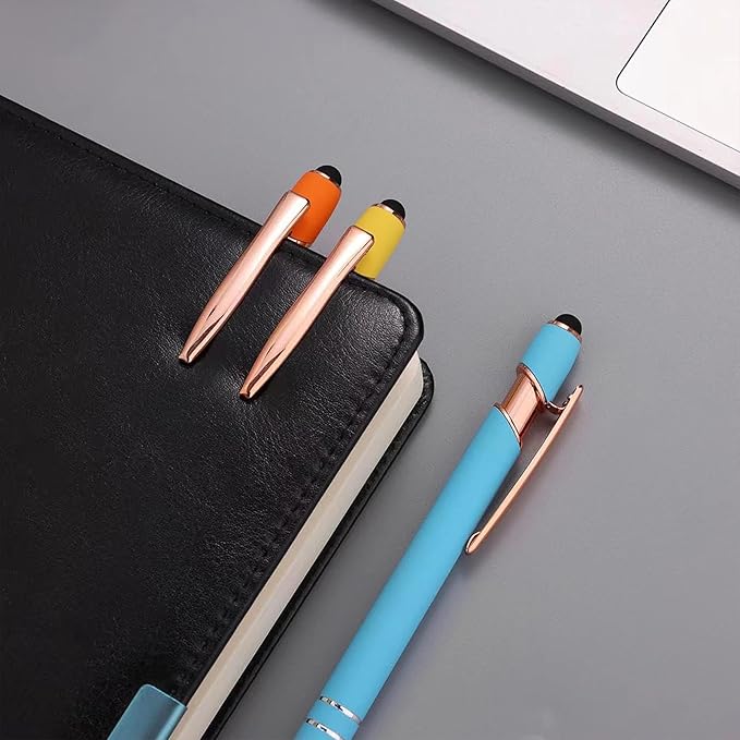 12 PCS 2 in 1 Stylus Ballpoint Pen with Stylus Tip, 1.0 mm Black Ink Metal Pen Stylus Pen for Touch Screens (Rose Gold & Mix3)