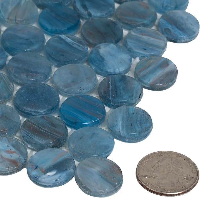 Denim Blue Penny Round Mosaic Glass Tile – 12.2 x 12.2 Inch - 10 Sheet Pack - Luxurious Design for Bathroom Walls, Kitchen Backsplash, Shower Walls - Elegant Wall Decor - NOT Peel and Stick Tile