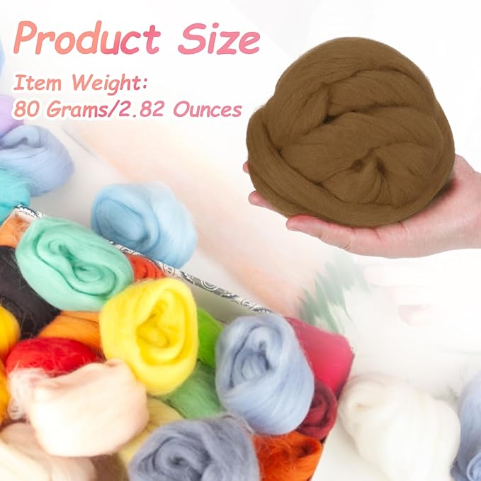 PATIKIL Wool Roving Yarn, 80G/2.82OZ Soft Felting Wool Pure Chunky Roving Yarn Bulk for Needle Felting Knitting Blanket Spinning Weaving DIY Craft, Dark Coffee