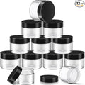 SATINIOR 12 Pack 32 oz Plastic Container Jars with Lids Round Clear Travel Cosmetic Container Slime Jars for Toiletries, Lotion, Cream, Ointments, Makeup, Rhinestone, Samples, Kitchen Storage(Black)