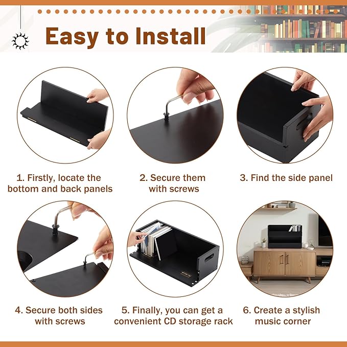 1 Set Wooden CD Storage Box Holder Shelf Cassette Tape Display Racks with Carrying Handles, Organizer Shelf for Movie Cases, DVDs, Each Set Can Store up to 36 Pcs CDs (Black)